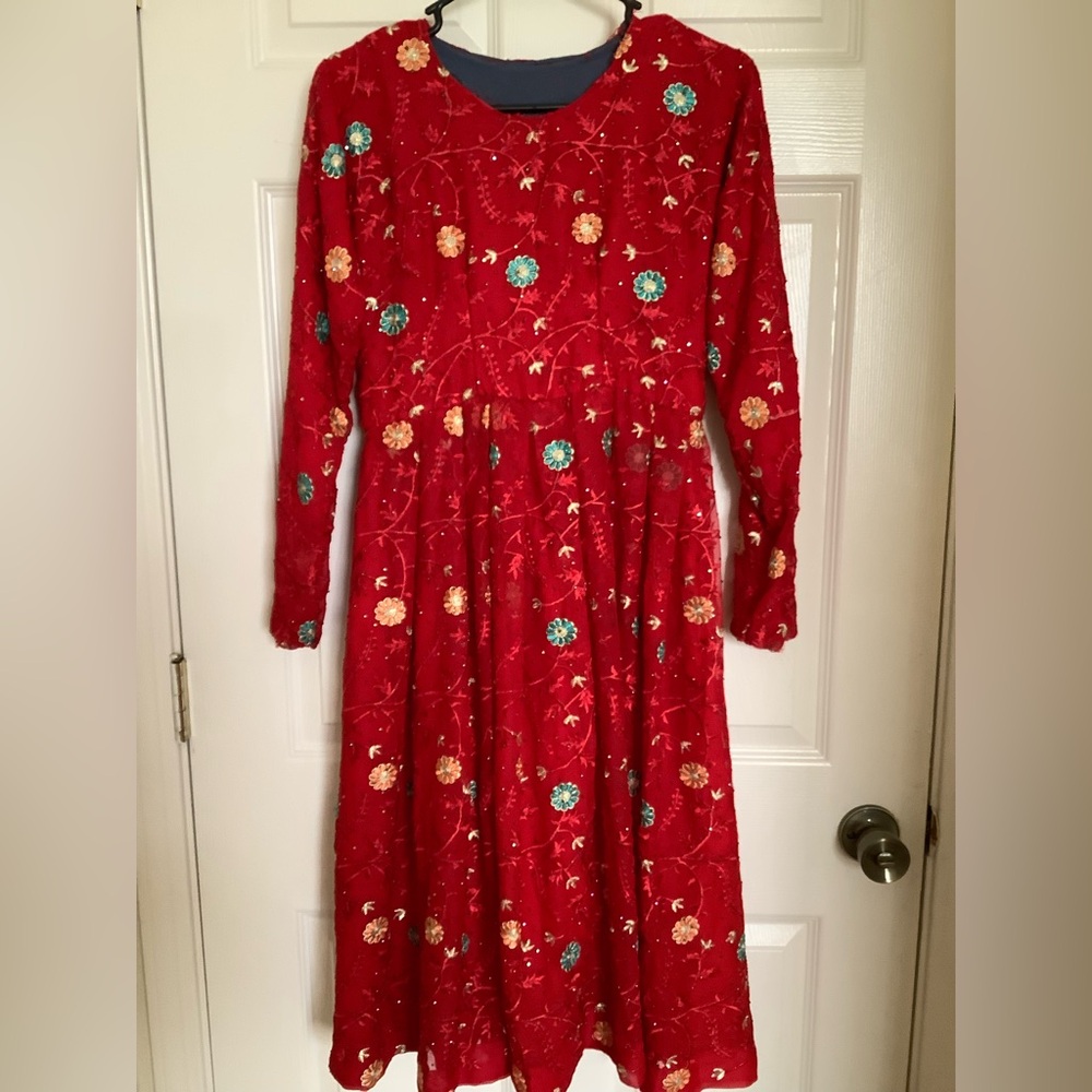 Red decorated Afghan/pakistani dress